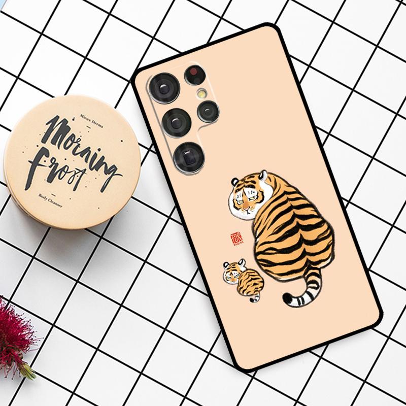 Cartoon Fat Tiger Case For Samsung Galaxy S25 Ultra S23 S22 S21 S20 S24 Ultra S9 S10 Plus S24 FE Phone Cover