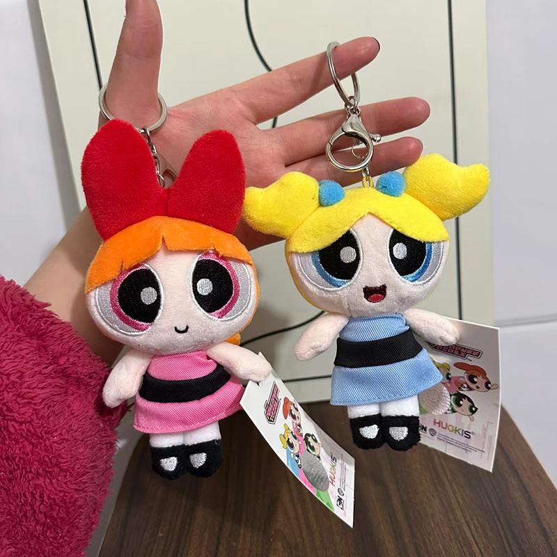 Fun And Vibrant 12Cm Cute Classic Powerpuff Girls Plush Keychain Blossom Bubbles Buttercup - Perfect For Backpacks And Keys