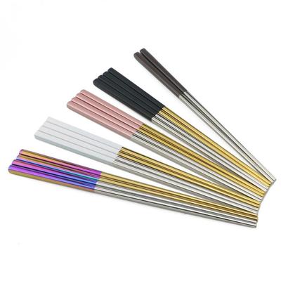 Bacchette quadrate riutilizzabili da 23,5 cm in acciaio inossidabile 304 giapponese oro rosa oro Sushi Hashi bacchette colorate riutilizzabili 1 paio