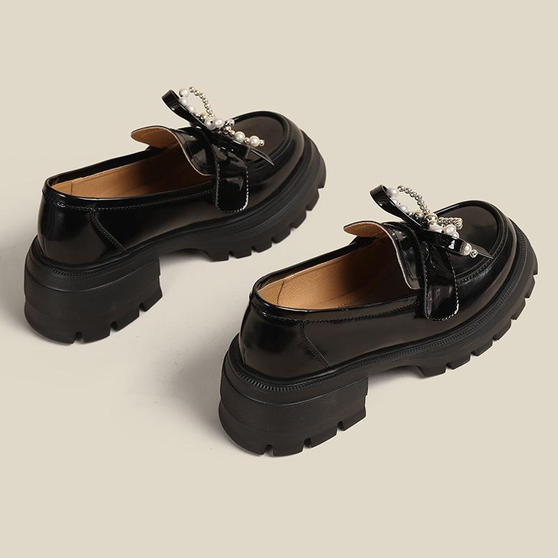 Thick-soled Women with Skirts, Small Leather Shoes, Bow-tie Casual Single Shoes