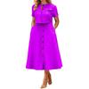 Women's Shirt And Skirt Solid Color O Neck Button Down Blouse Skirt with Pockets Summer Outfit for Office Business Occasions