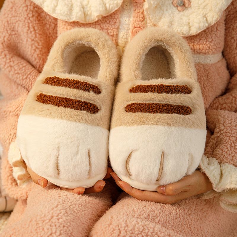 Autumn and Winter Cute Cat Claw Cotton Shoes Piled and Thickened Cute Couples Wear Home Indoor Cotton Slippers