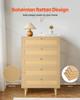 5-Schubladen Rattan Kommode, Moderne Schrankkommode für Schlafzimmer, Natürliche Rattan Kommode mit Metallgriffen & Holzbeinen, Kleideraufbewahrungskommode