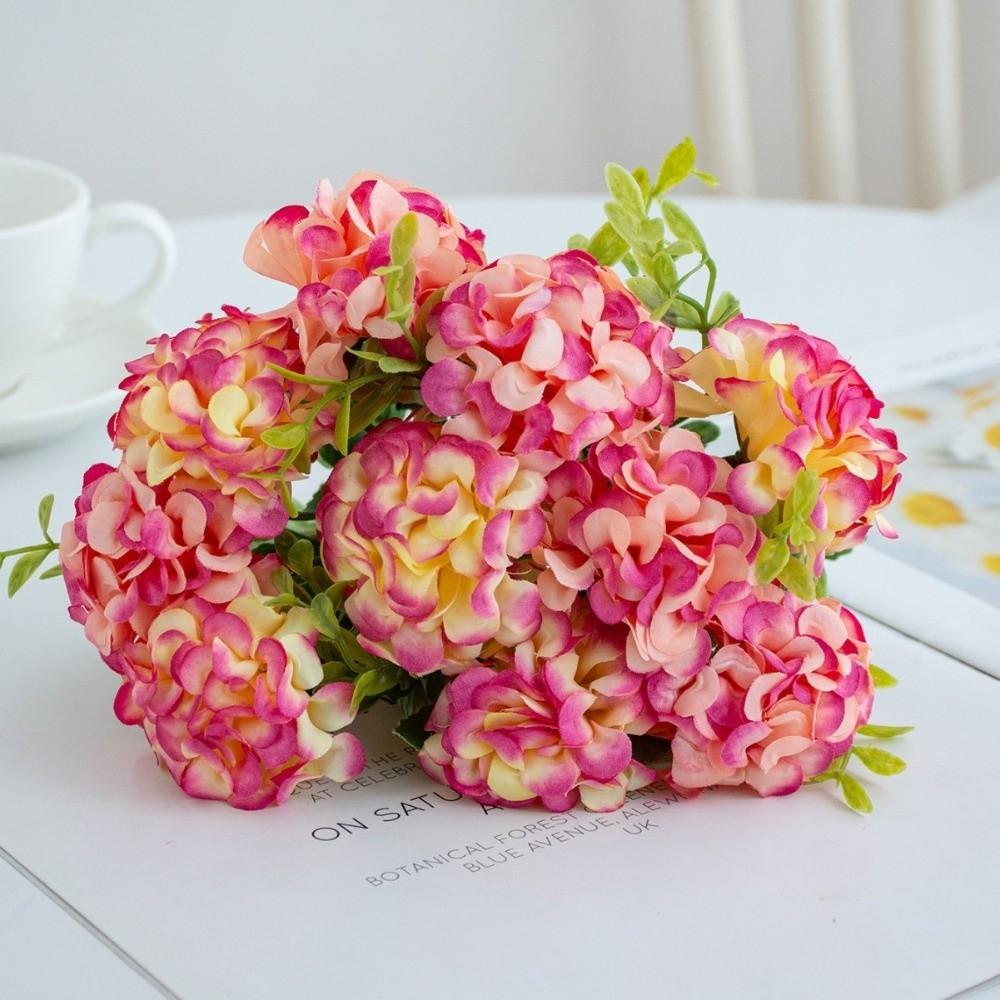 3D 10 Heads Artificial Hydrangea Flowers Arrangement Plastic Fake Flower Fake Plants Silk Flowers Home Decor