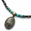 Silver One se Virgin Mary Necklace with Miraculous Medal, Turquoise, and Black Spinel [43cm Long] Natural Stone Beads for Men