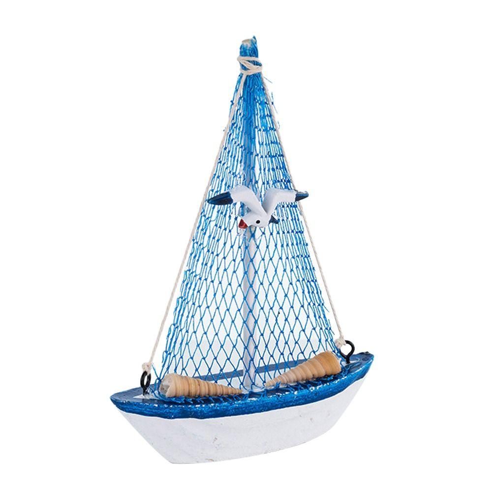 Mediterranean Style Seashell Ship Model 15*11*3cm Miniature Boat Figurine  Office Room Livingroom