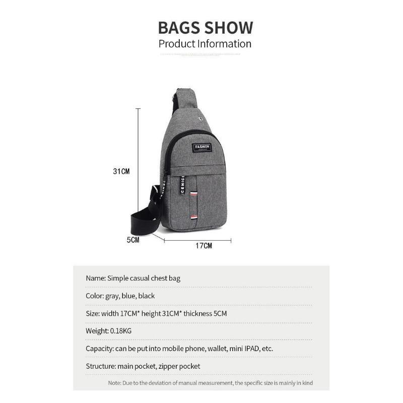 Torba na klatkę piersiową Nowa męska prosta nylonowa moda Wodoodporna torba na jedno ramię