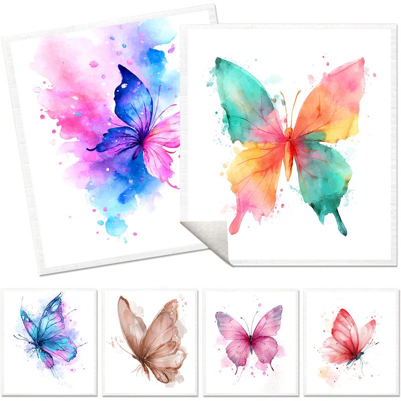 6PCS Cleaning Dishcloths Reusable Kitchen Dish Towels Watercolor Butterfly Pattern Dishcloth Absorbent Lint Free Cloth Washable Duster Rags Tea Towels