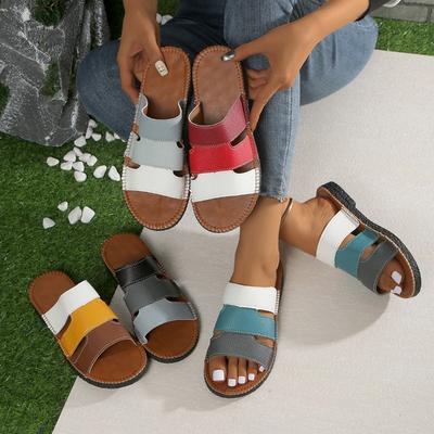 Fashion Summer Color Block Flat Slippers for Women Fashion Open Toe Outdoor Slippers 2025 Beach Women's Shoes Large Size 43 Flip Flops
