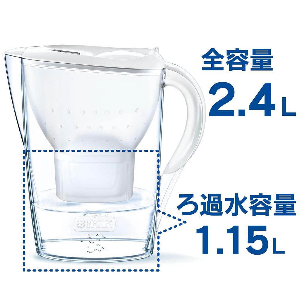 Brita Marella Water Filter, 1.15L Filtered Water Capacity, 2.4L Total Capacity, Includes One Maxtra Plus Cartridge [Official Japanese Product]