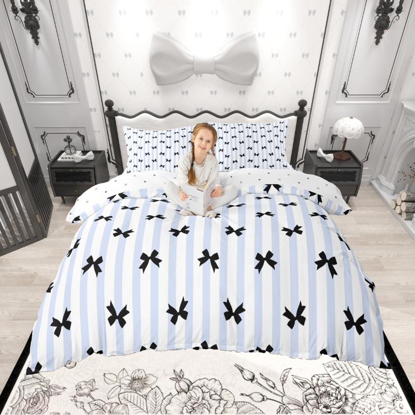 Comforter Homewish Kawaii Bowknot Cartoon Bowtie Bow Comforter Setpink Geometric Stripes Bed Set For Girl