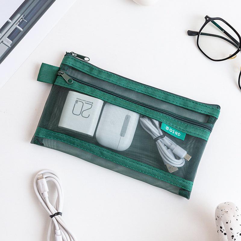 Large Capacity Mesh Zipper Bag for Coins, Keys, Cables, Earphones, and Phone Accessories