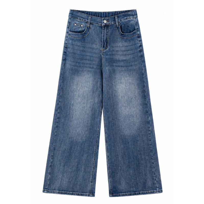 Plus Size Women Casual Wide Leg Straight Denim Long Pants
