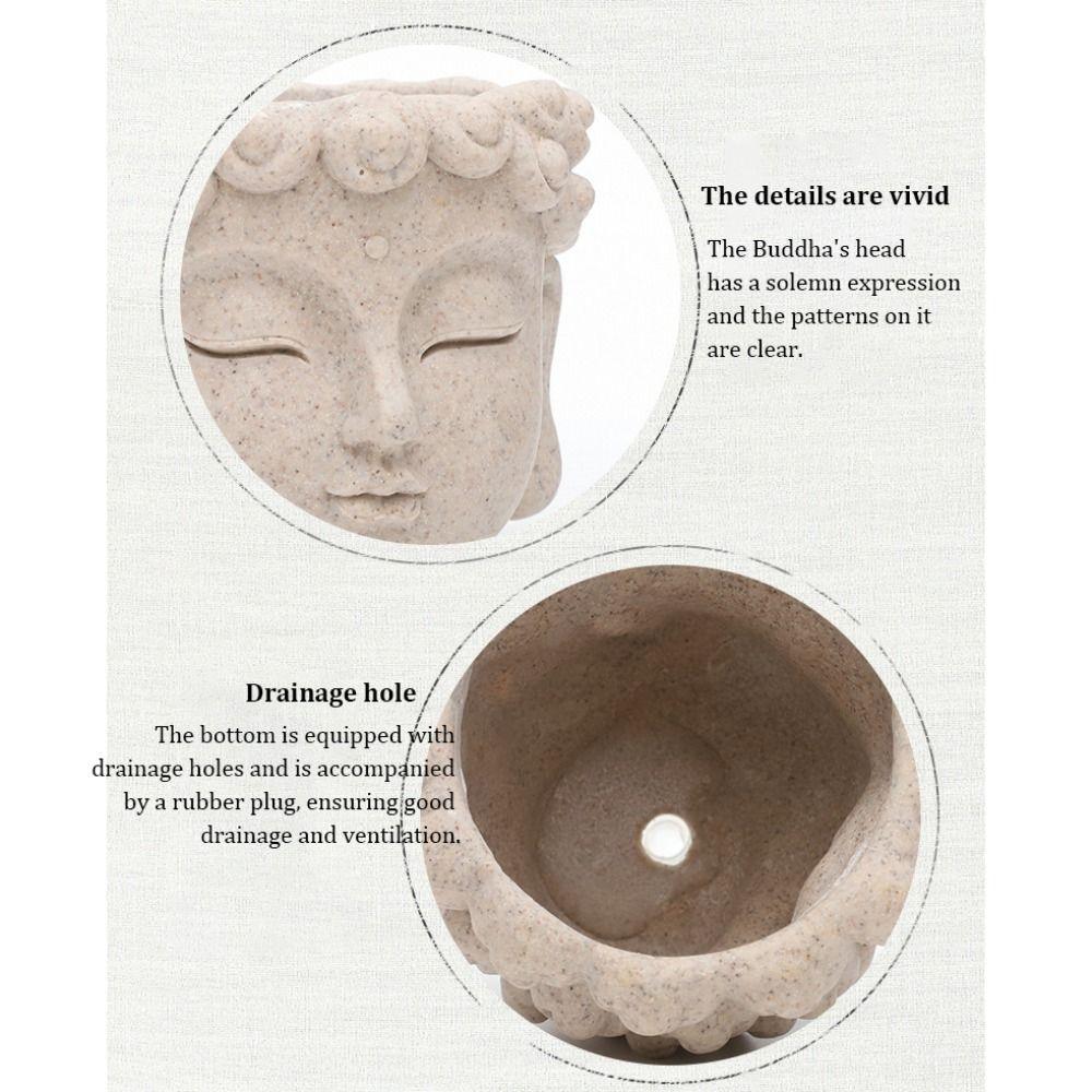 Resin Buddha Head Flower Pot Desktop Ornament Planter Statue Style Succulent Planter Modern with Drainage Hole Plant Container