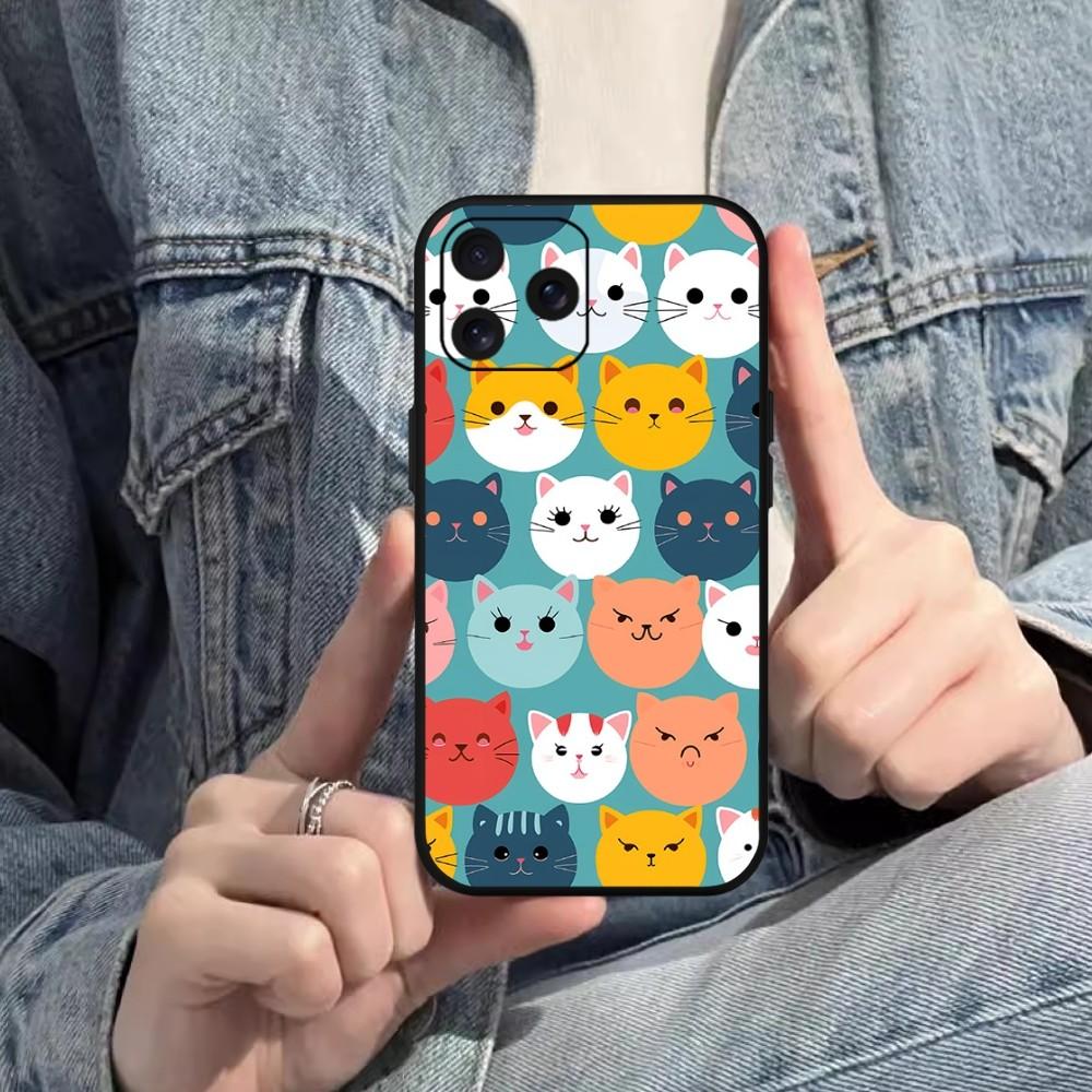 Cute Cat Cartoon Phone Case For iPhone Mini 11 12 13 14 15 Pro XS Max X Plus SE XR Black Soft Shell