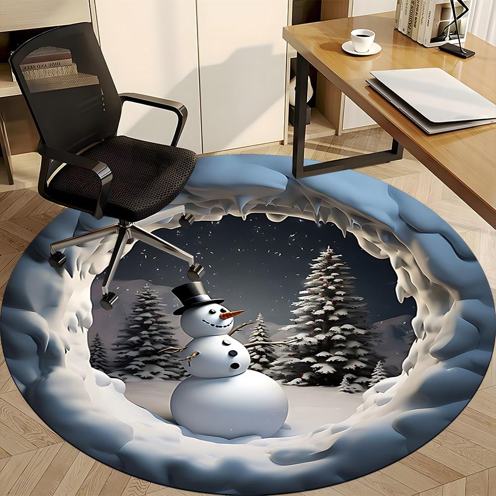 1pc Snowman Winter Scene Chair Carpet for Office, Soft, Non Slip Polyester Mat, Office, Entryway, Living Room, Bedroom