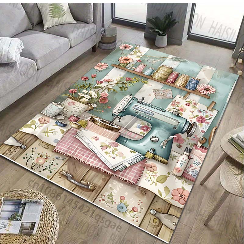 Retro Sewing Machine Patter Carpet for Living Room Bedroom Bedside Bathroom Floor Mat Area Rug Sofa Home Decor for Gifts