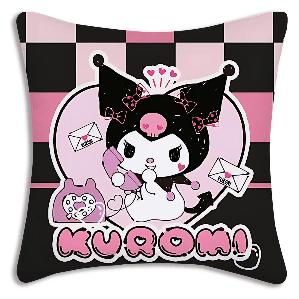 Kawaii Kuromi Sanrios Pillow Covers Cartoon Sofa Decorative Home Double-Sided Printing Short Plush Cute Cushion Cover