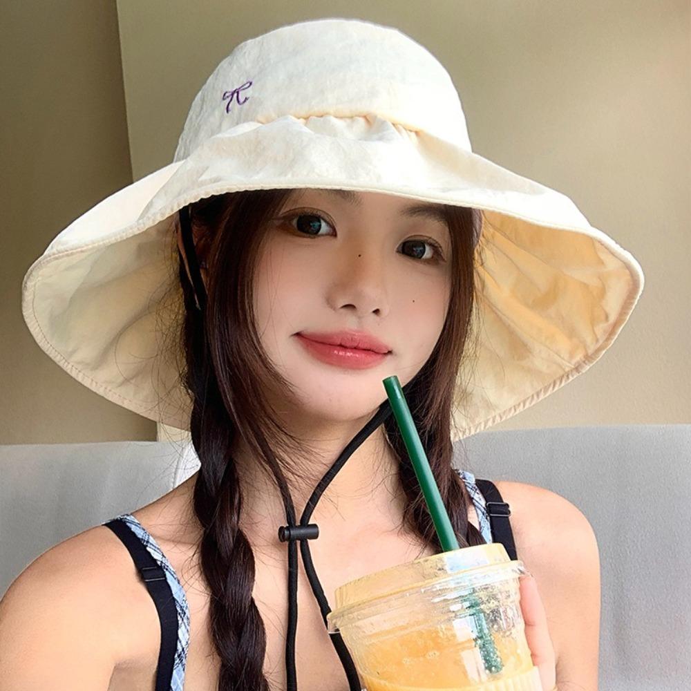 Wide Brim Bow Bucket Hat Korean Women's Sun Hat Casual Fisherman Hat Mountaineering