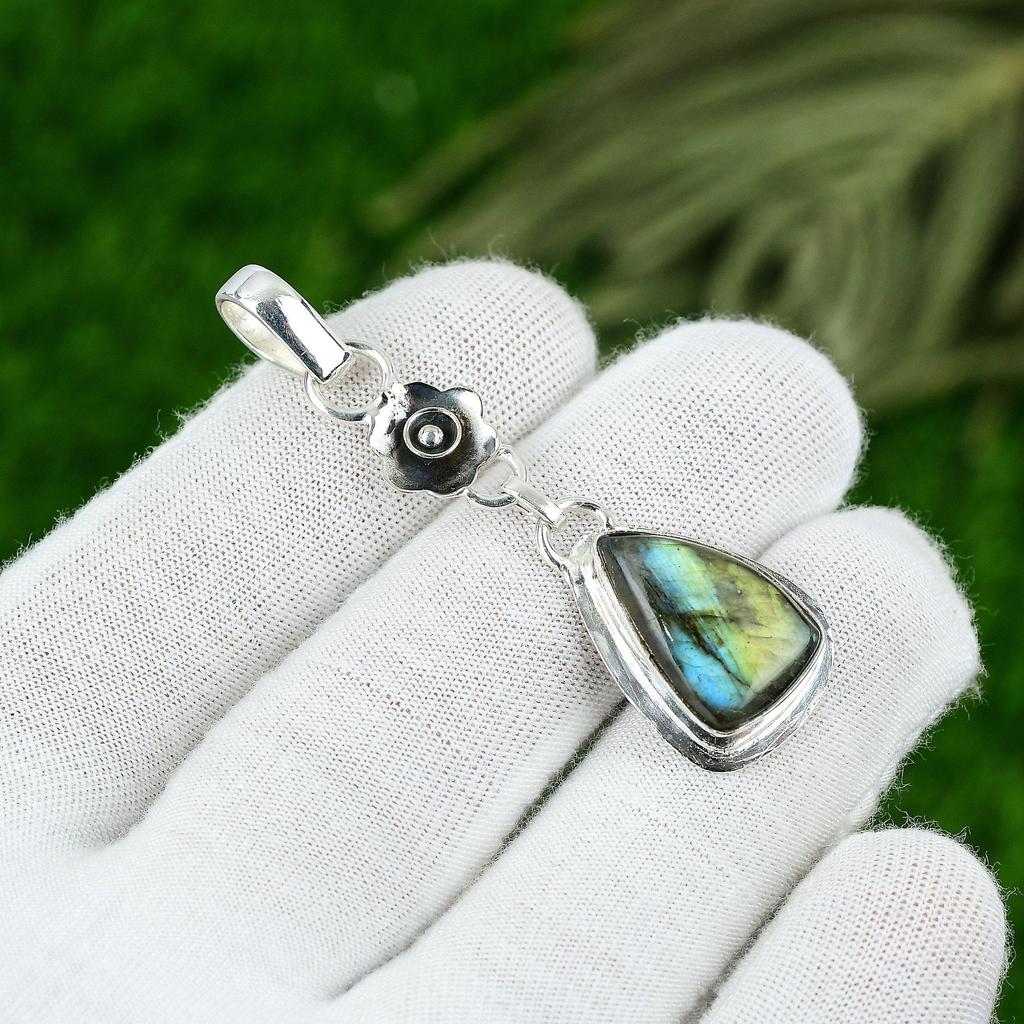Gift For Her 925 Sterling Silver Natural Labradorite Gemstone Jewelry Pendant
