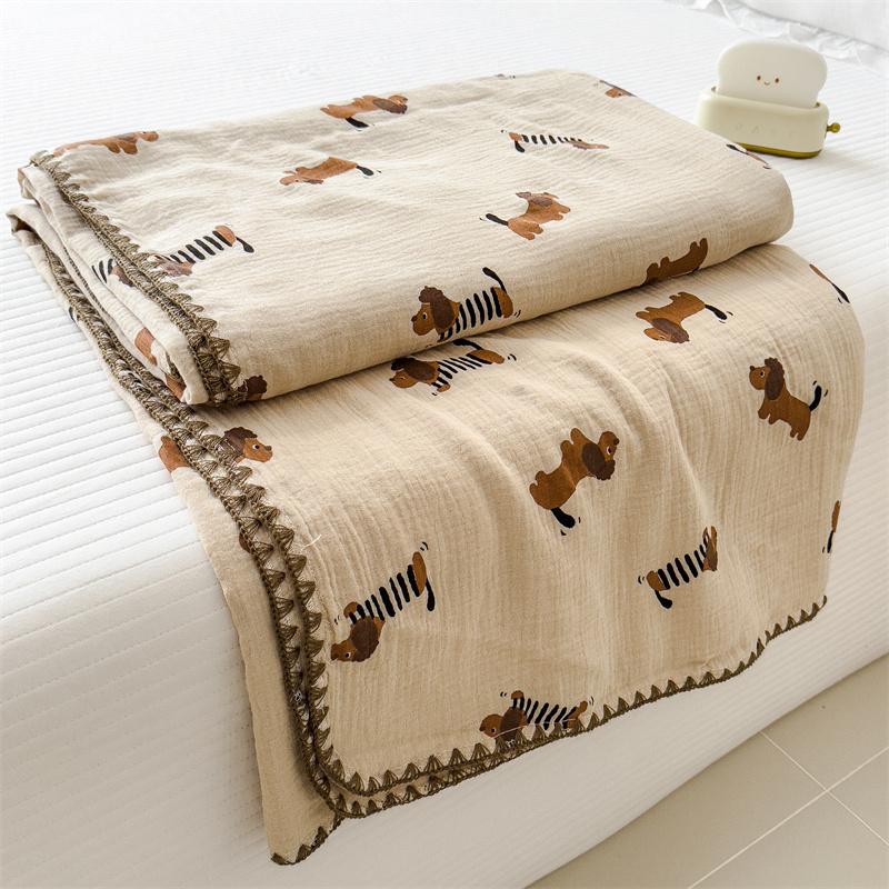 

100% Cotton Blanket Anti-Mite Blanket designed for Bed Cartoon Style Sofa Blanket designed for Kids Double-layer Gauze Blanket Single/Queen/King 80x105cm 1pc