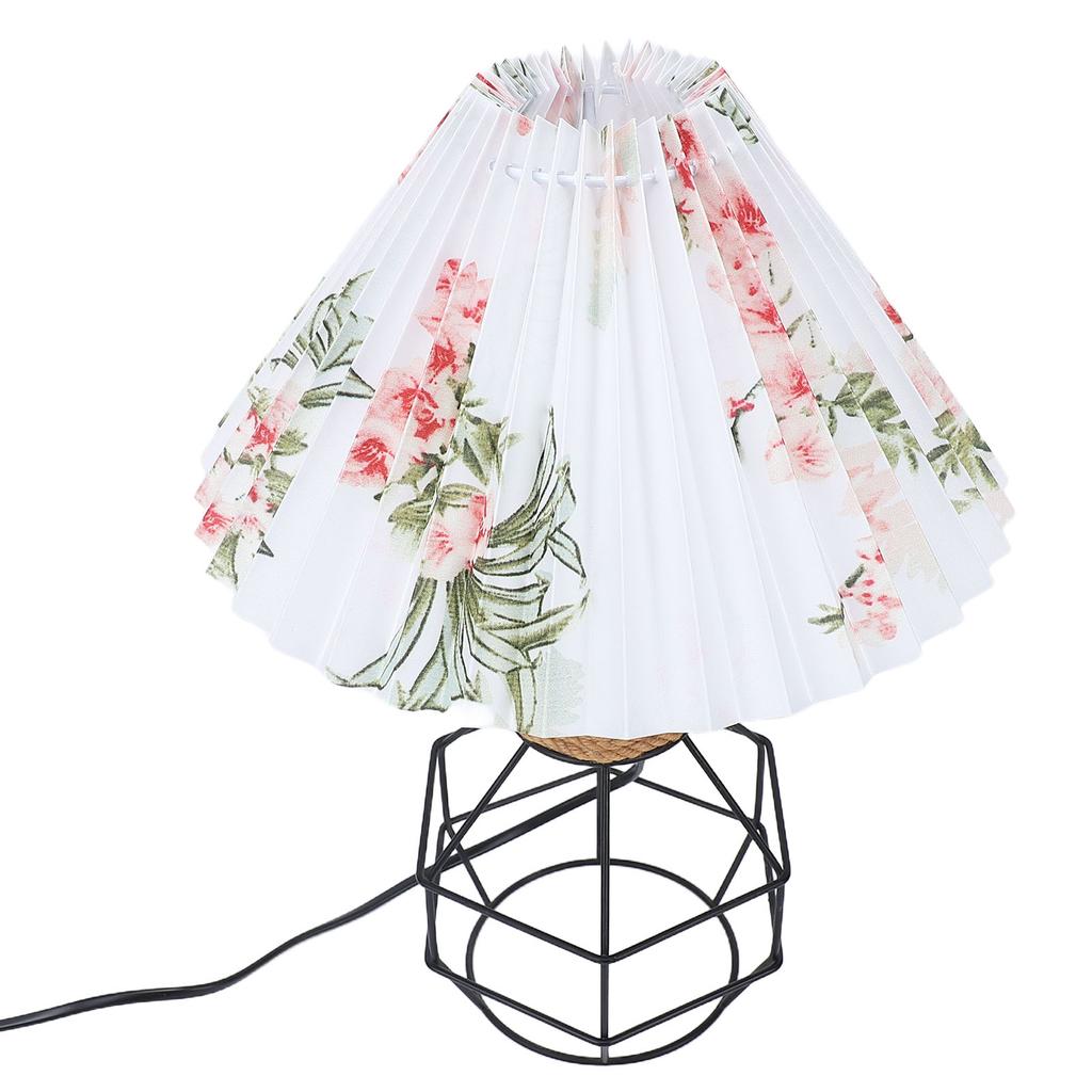Pleated Lampshade Table Lamp Vintage Jute Rope Iron Geometric Bedside Lamp for Bedroom Living Room Office