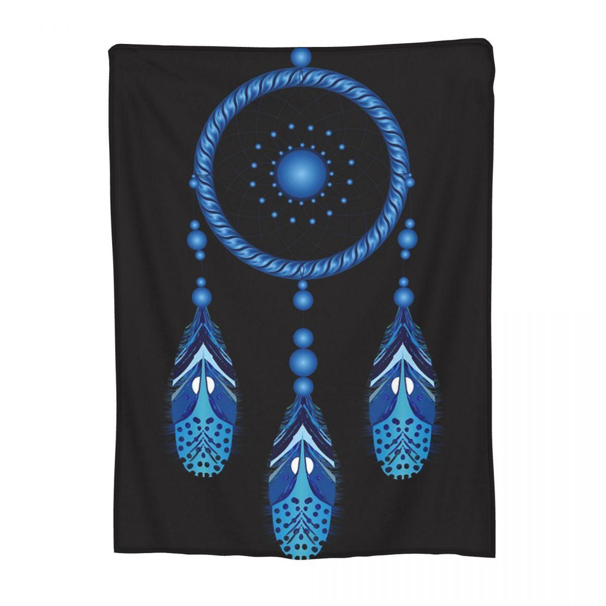 Blue Dreamcatcher With Feathers Blanket Flannel Sofa Throw Blanket Soft Throw Blankets for Couch Bedding Throws Bedspread Quilt 80x120cm(31x47inch)