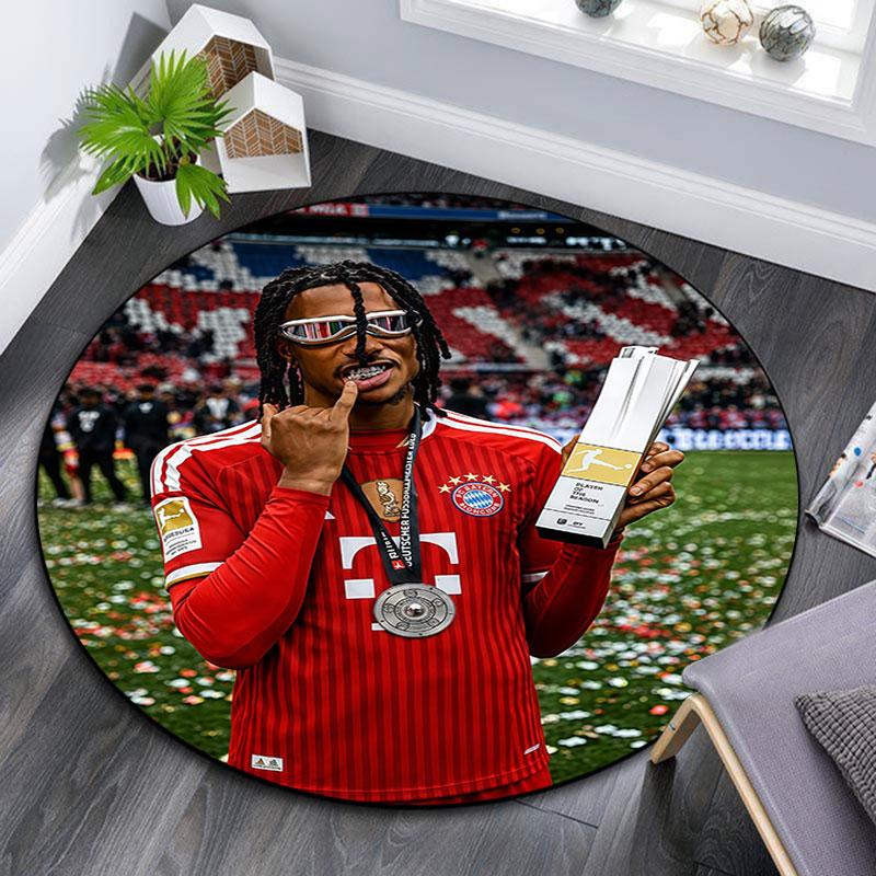 Okrągły Dywan z Nadrukiem Michaela Olise, Antypoślizgowy Zmywalny Okrągły Dywan do Salonu Sypialni Pokoju Zabaw, Dekoracja dla Fana Sportu, Prezent na Święta Urodziny