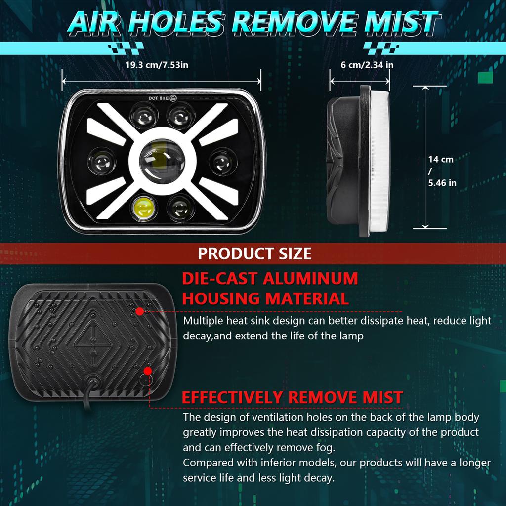 5x7 7x6 Inch H6054 DOT Approved Hi Lo Beam DRL LED Headlight Super Bright 6000K 3500K