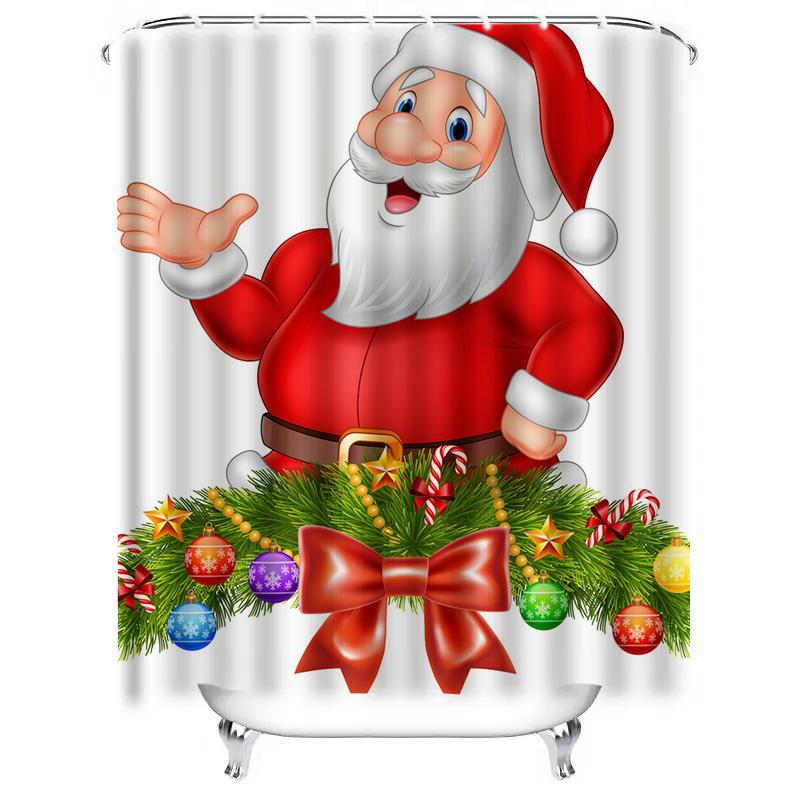 TU Christmas Shower Curtain Santa Claus Holiday Festive Bathroom Decor Reindeer Snowman Xmas Pattern Waterproof Home Textile