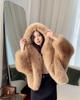 Women's Winter Eco-Friendly Faux Fox Fur Hooded Coat, Korean-Style Fluffy Warm Coat
