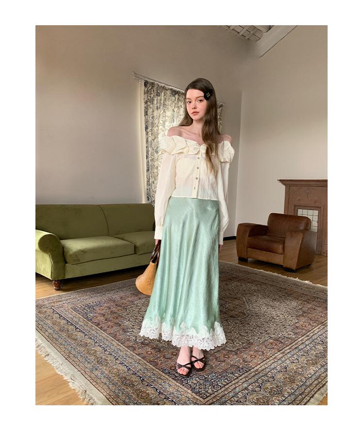 Interpret Beauty Elegant French Satin Midi Skirt for Women - Spring 2025 Collection C3582
