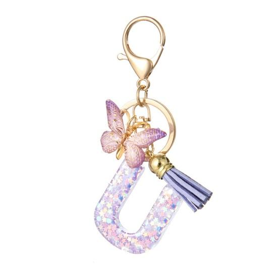 Purple Series Keychain Pendant Sequins Star Initial Letter Key Chain
