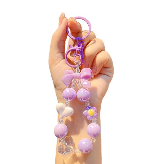 Keychain Macaron Color Heart Flower Beads Design Key Chain Transparent Colorful Pendant Mobile Phone Chain Bag Hanger Anti-Lost Accessory