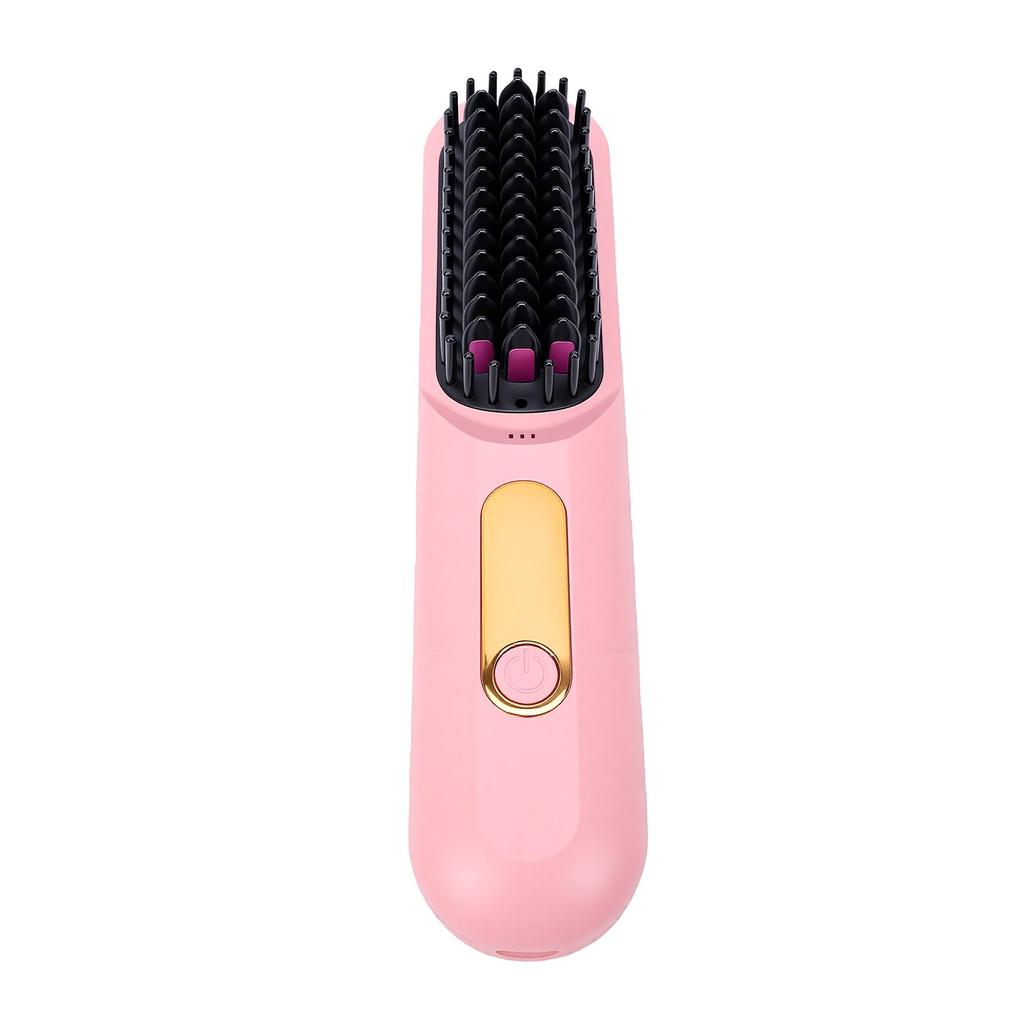 Cordless Hair Straightener Brush 50W Portable Rechargeable Straightening Brush with 3 Temperature Settings Pink