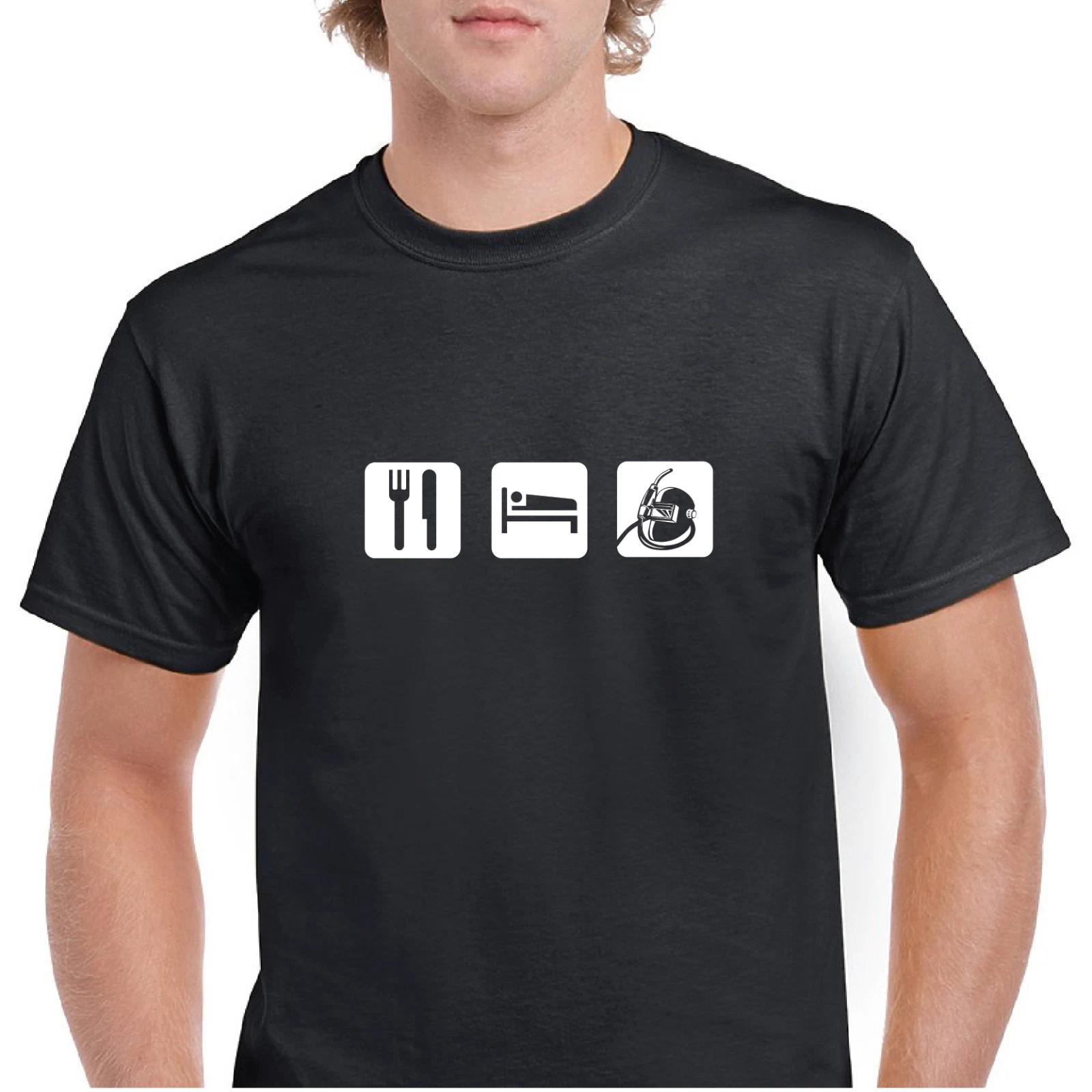 EAT SLEEP WELD T-Shirt Ironworker Fabricator Welding Worker Black Cotton T-Shirt 3XL