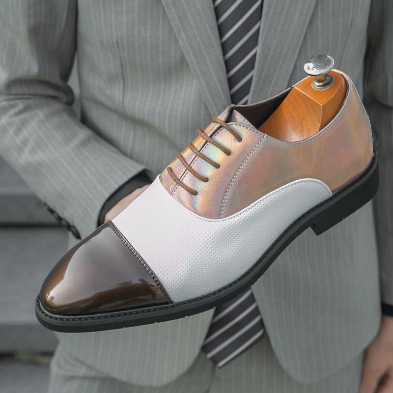 

British style spring new large size pointed leather shoes business dress casual shoes color matching lace-up low-top men s shoes 48