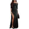 Women Casual Long Sleeve Patchwork Sequined Off Shoulder Pullover Dress Long