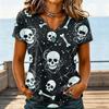Women's Casual V-Neck Halloween Printed T-Shirt for Holiday Party and Everyday Wear