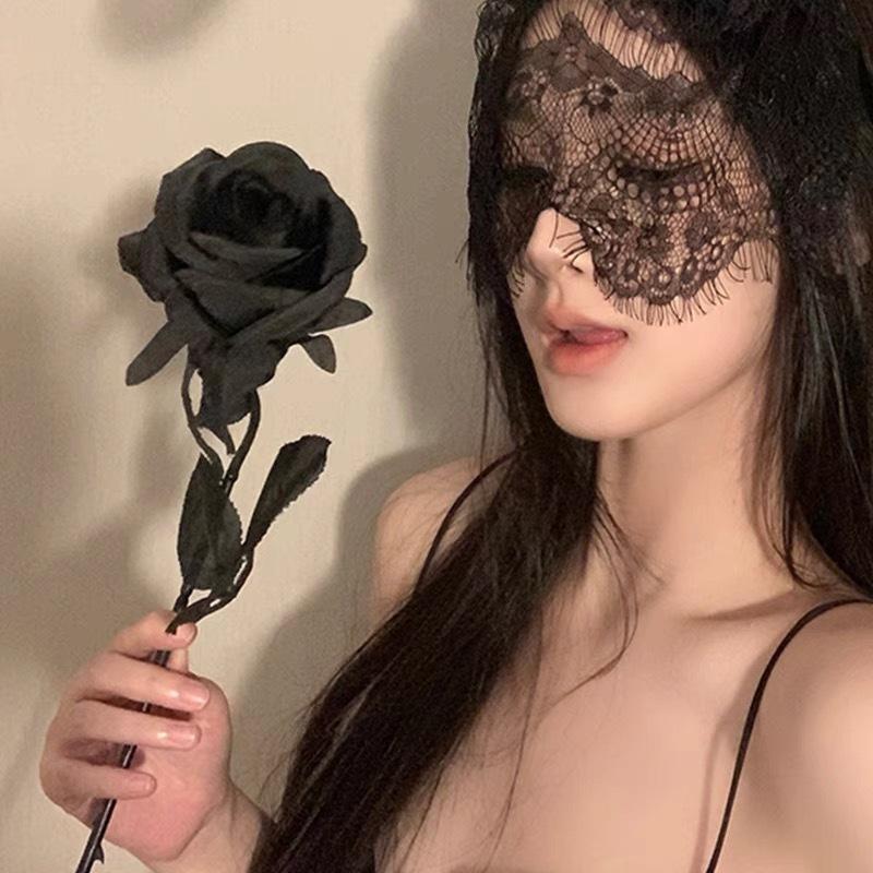 Black Crown Half Face Mask Masquerade Party Ladies Hollow Lace Fabric Sexy Mask