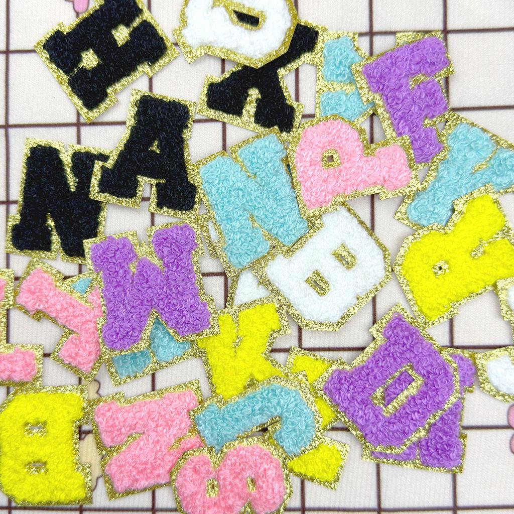 Gold Edged Glitter Embroidery Letter Cloth Patches - DIY Iron-on Clothing Decoration.