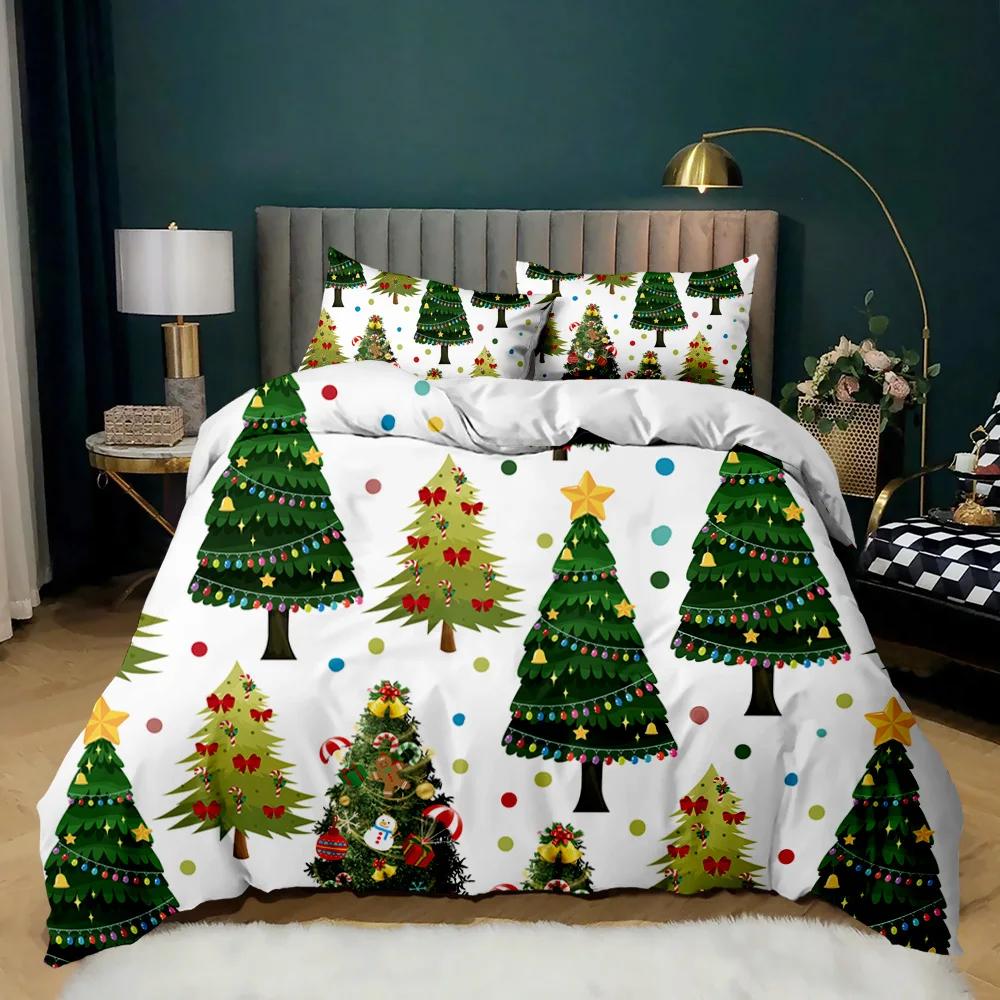 Set husă de plapumă de Crăciun Set de lenjerie de pat imprimat cu Moș Crăciun și reni Crăciun Fericit Crăciun Set de plapumă din poliester Lenjerie de pat moale