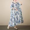 Damska Sukienka Letnia Bohemian Plus Size Luźna Krótki Rękaw Casualowa z Kwiatowym Wzorem