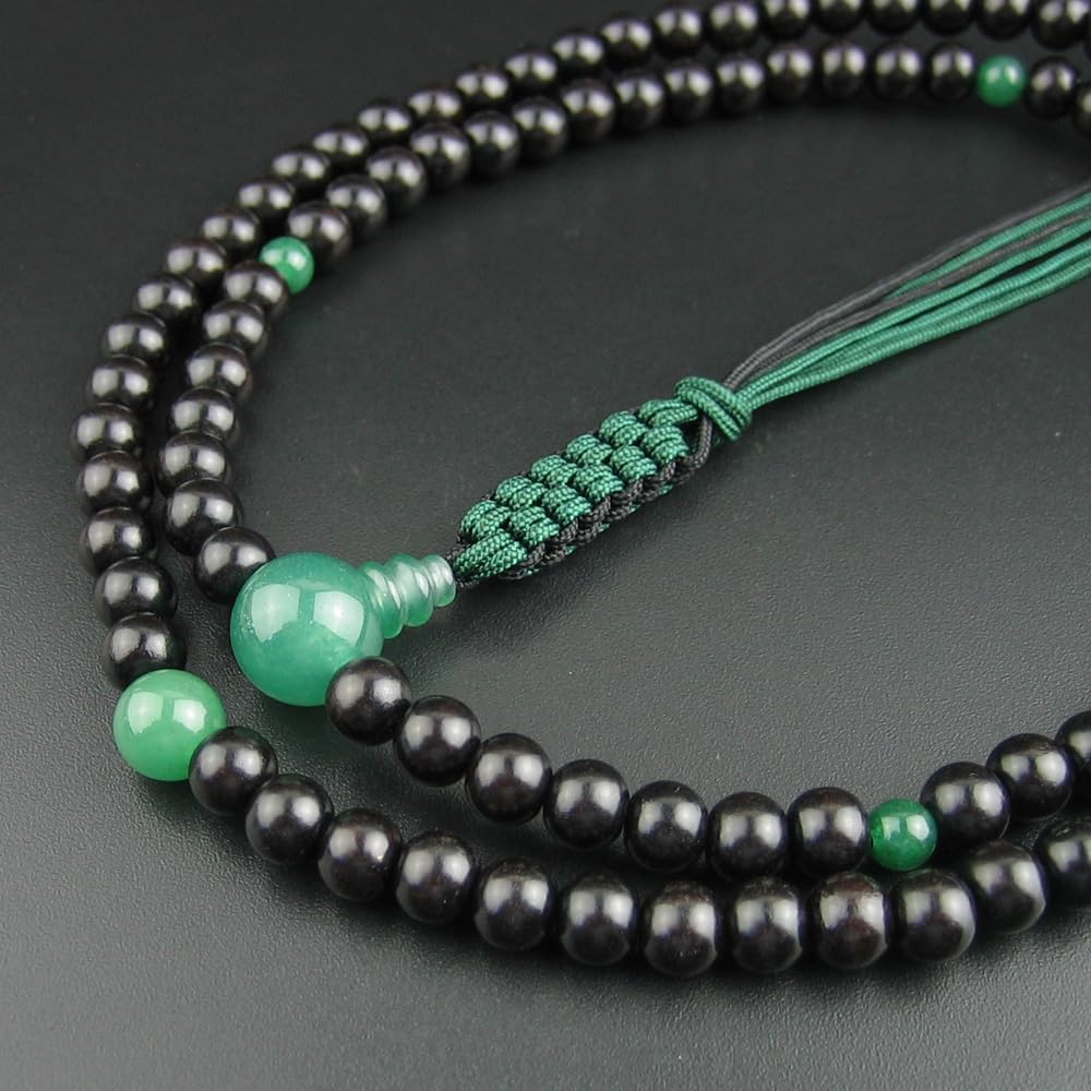 WONDERFUL LOTUS Rinzai Buddhist Prayer Beads for Men Shakuni Ebony Natural Stone Made String Bun Zen Buddhism 108 Beads Prayer Bead Bag Included