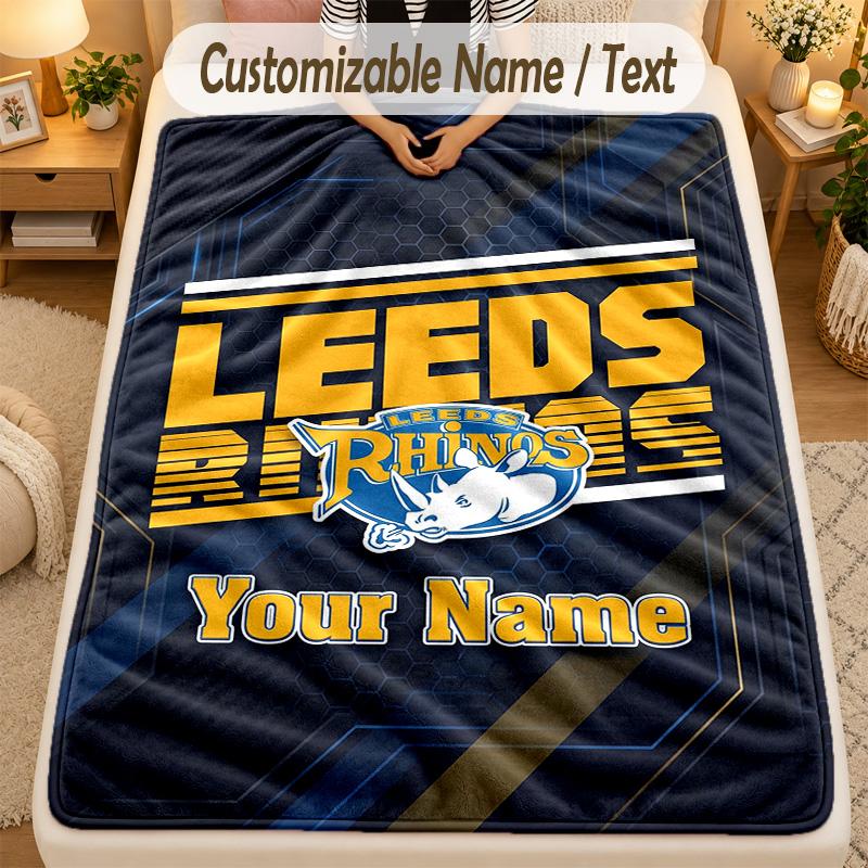 Coperta di Flanella Leeds Rhinos Nome Testo Personalizzato Morbida Calda Plaid Decorazione Casa Regalo