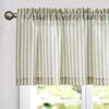 Linen Blend Flat Panel Striped Curtain Kitchen Dining Living Room Short Window Treatment Rod Pocket