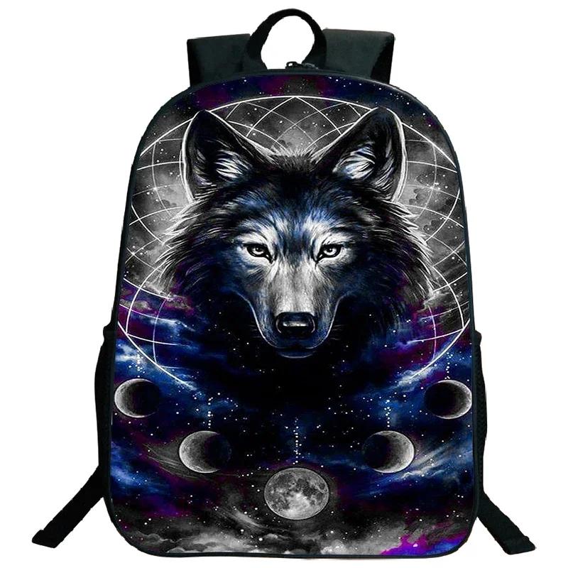 Ice Fire Wolf Backpack Schoolbag Primary School Students Backpack Angry Wolf Printed Bookbag Kids Back To School Mochila Gift