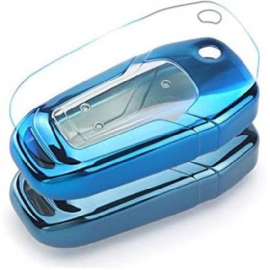 2 3 Buttons Soft TPU flip Remote Key Fob case Cover for 2015 2016 2017-blue