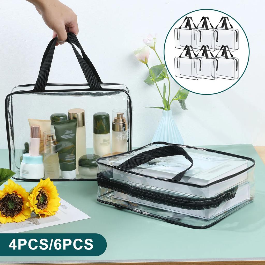 4/6 Stück PVC Make-up Aufbewahrungstaschen Tragbar Große Kapazität Wasserdicht Transparente Organizer-Tasche mit Reißverschluss für Reise Waschen Haushalt