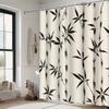 Minimalist Black Bamboo Shower Curtain - Cream Background, Modern Clean Design, Polyester,  12 Hooks, Machine Washable